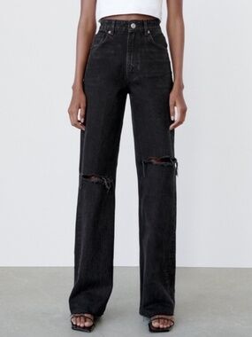 Zara Ripped Wide Leg Denim Jeans — Size 8
